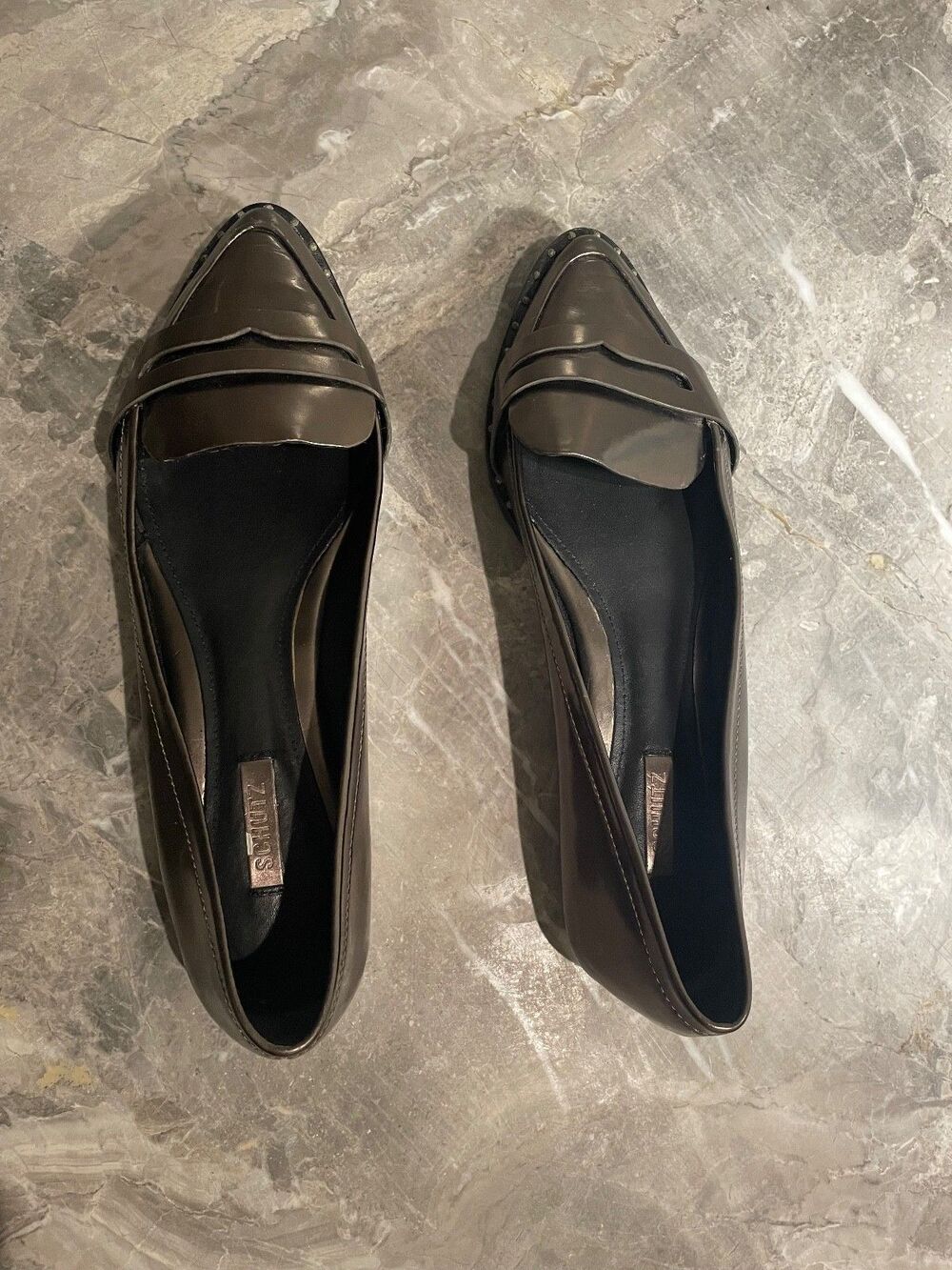 Schutz Christie Studded Bronze Metallic Penny Loafers Welt Flats Size 7